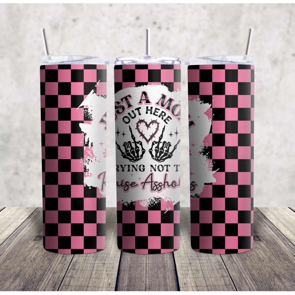 Checkered Pink and Black Tumbler